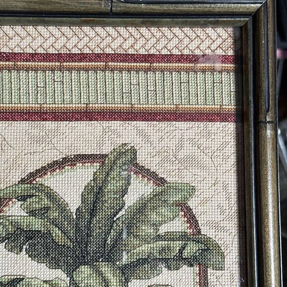 Tiki Cross Stitch Potted Tree FRAMED Wall Decor Completed Vintage - Picture 5 of 12